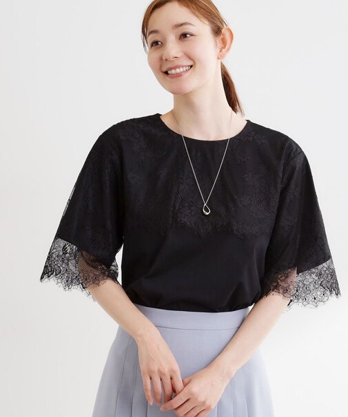 【UVカット／接触冷感】スカラップレースジャージカットソー