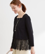 【UVカット/接触冷感/レイヤードにおすすめ◎】レース切り替えプルオーバージャージ