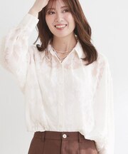 【選べる2柄／セットアップ可】シャツ衿シアーブラウス