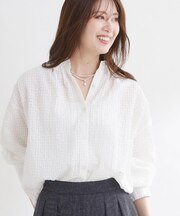 【選べる2柄／セットアップ可】シャツ衿シアーブラウス