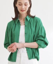 【選べる2柄／セットアップ可】シャツ衿シアーブラウス