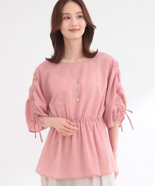 【通気性あり/涼しい/マシンウォッシャブル】ウエストギャザーブラウス