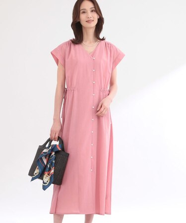 【通気性あり/涼しい/マシンウォッシャブル】フロントボタンワンピース