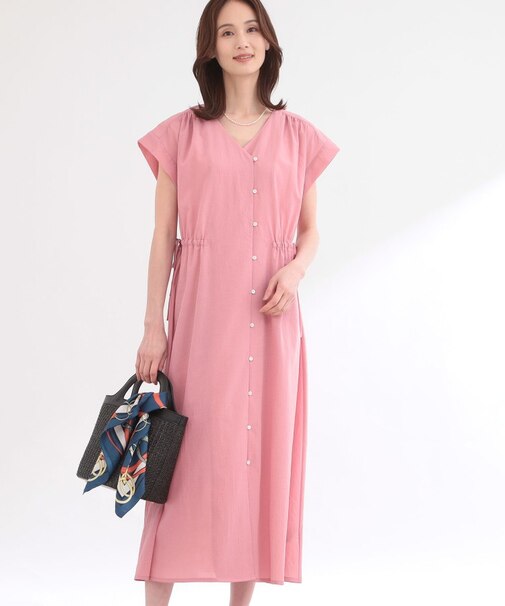 【通気性あり/涼しい/マシンウォッシャブル】フロントボタンワンピース