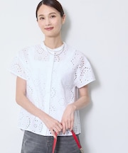【通勤◎】カットワーク刺繍レース シャツブラウス
