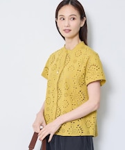 【通勤◎】カットワーク刺繍レース シャツブラウス