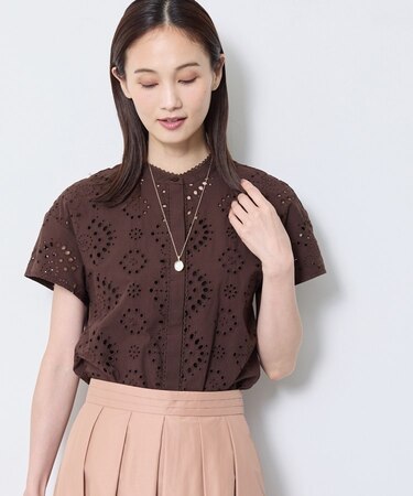 【通勤◎】カットワーク刺繍レース シャツブラウス
