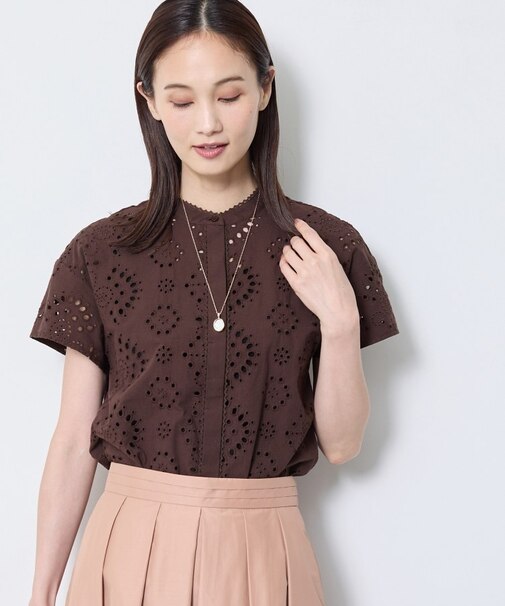 【通勤◎】カットワーク刺繍レース シャツブラウス
