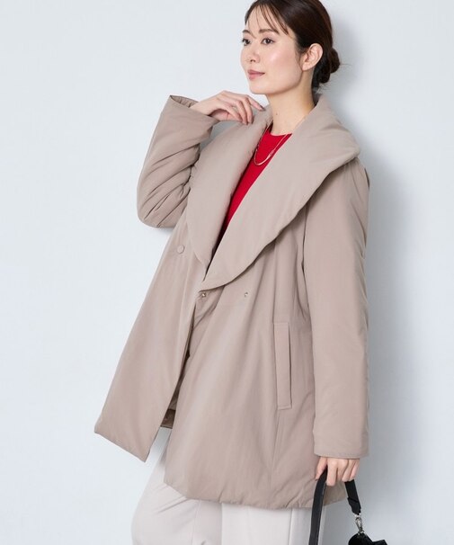 【手洗い／撥水／保湿】ショールカラー 中綿入りコート