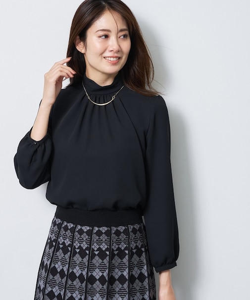 【SS-4Lサイズ/通勤/セレモニー】プチハイネック シフォンブラウス