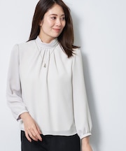 【SS-4Lサイズ／通勤／セレモニー】プチハイネック シフォンブラウス