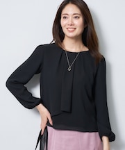 【SS-4Lサイズ／通勤／セレモニー】クルーネック シフォンブラウス