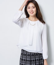 【SS-4Lサイズ/通勤/セレモニー】クルーネック シフォンブラウス