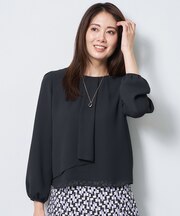 【SS-4Lサイズ/通勤/セレモニー】クルーネック シフォンブラウス