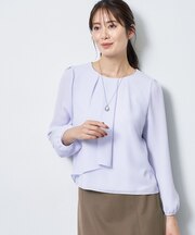 【SS-4Lサイズ/通勤/セレモニー】クルーネック シフォンブラウス