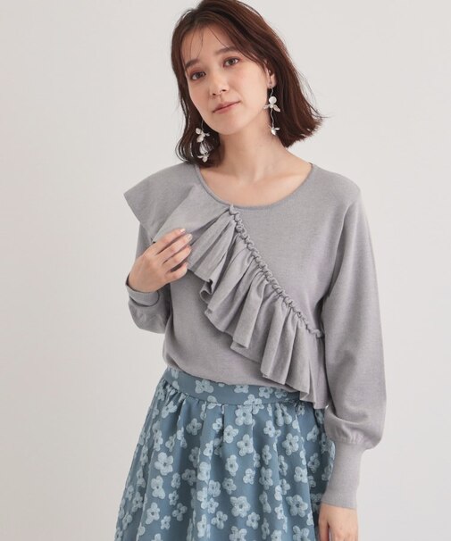 【6色展開／大人フェミニン】アシメフリルニット