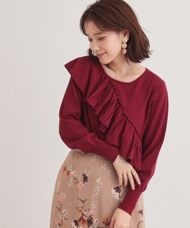 【6色展開/大人フェミニン】アシメフリルニット