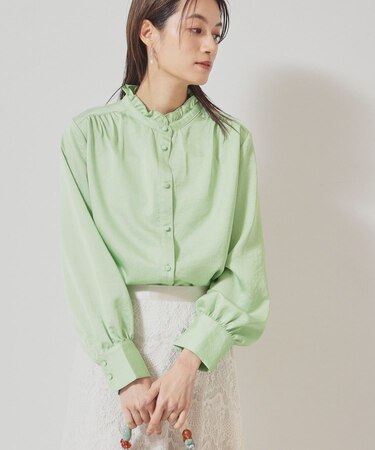 【衿フリル/パフスリーブ】ヴィンテージサテンブラウス