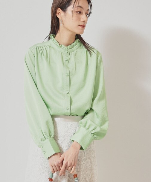 【衿フリル/パフスリーブ】ヴィンテージサテンブラウス