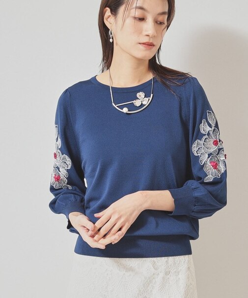 【SS~Lサイズ展開/リボン&ビーズ刺繍】クラフトニット