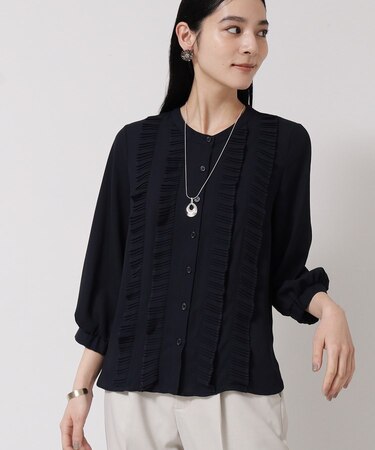 【お仕事にも！／プリーツフリル】春色ブラウス