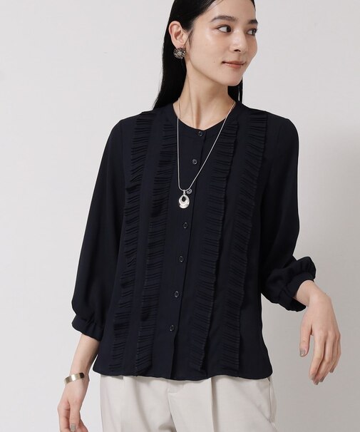 【お仕事にも！／プリーツフリル】春色ブラウス