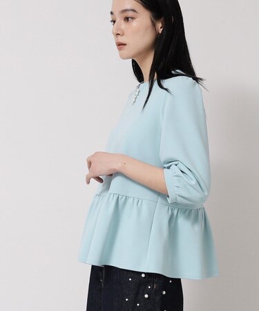 【パール調パーツ付き/春色】ペプラムトップス