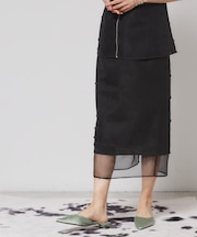 【シアー／ウエストゴム】リボンジャカードスカート