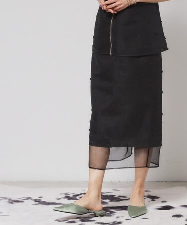 【シアー／ウエストゴム】リボンジャカードスカート