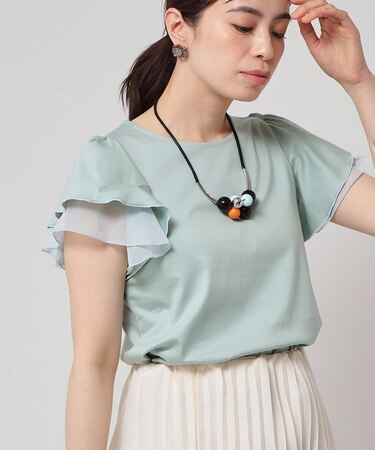 【接触冷感／S～Lサイズ展開】シフォン使いフレアスリーブカットソー