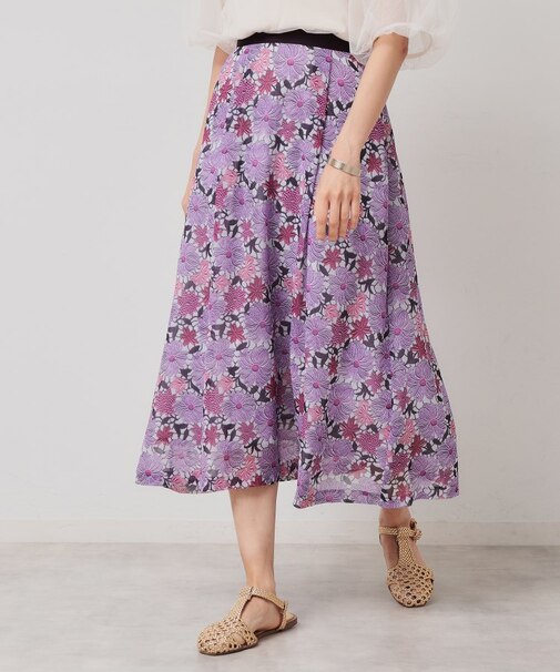 【&yours project／S～L】レース柄フレアスカート