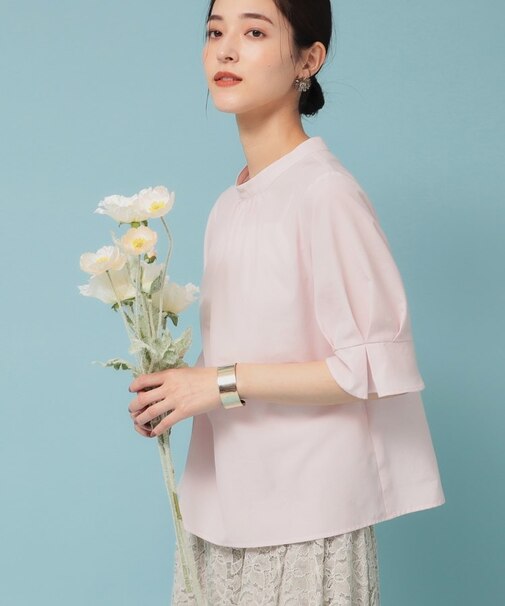 【きれいめ／定番シルエット】スタンドネックブラウス