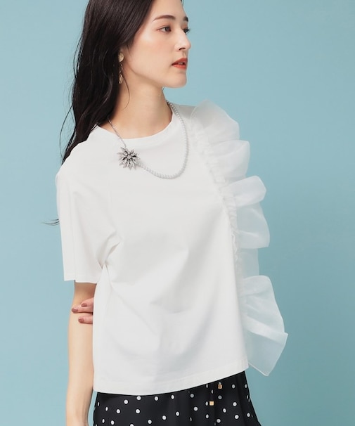 【オーガンジーラッフル】大人フェミニンTシャツ
