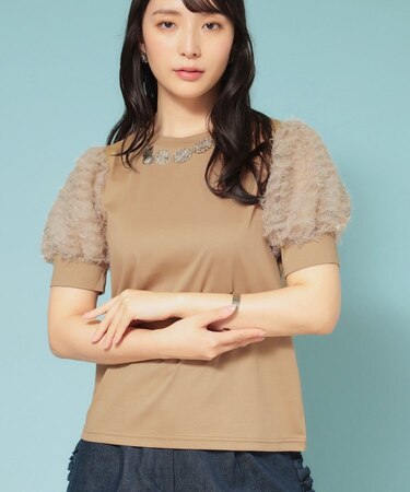 【秋まで着られる／袖チュール】パフスリーブカットソー