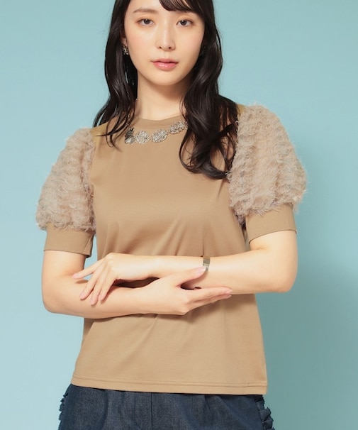 【秋まで着られる／袖チュール】パフスリーブカットソー