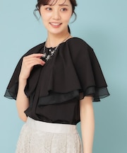 【お顔周り華やか/秋まで着られる】ケープカラーブラウス