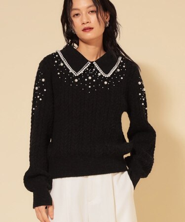 【COLLECTION LINE】衿付きパール調ニット