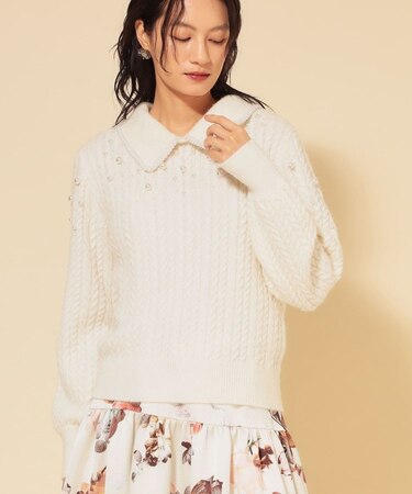 【COLLECTION LINE】衿付きパール調ニット