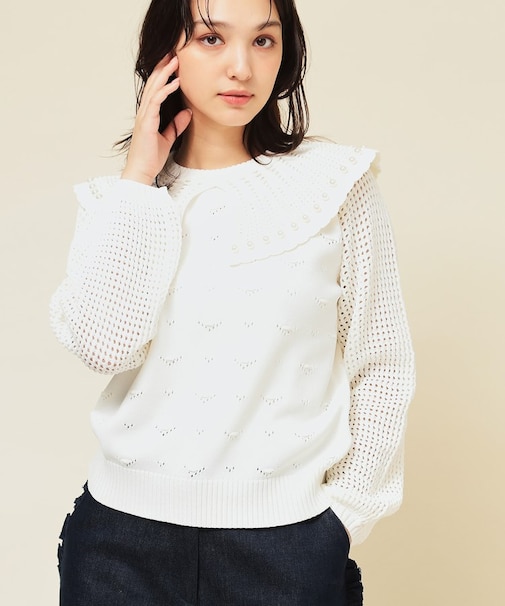 【COLLECTION LINE】透かしパール調ニット