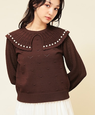 【COLLECTION LINE】透かしパール調ニット