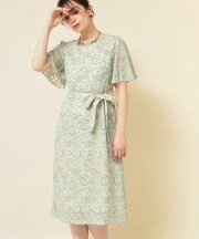 【オパール加工レース／リボン付き】フィット＆フレアワンピース