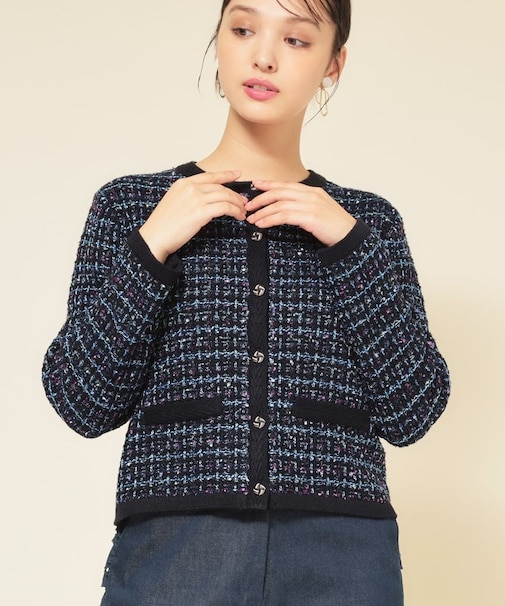 【配色／ミックス】ツイードカーディガン