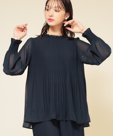 【プリーツ/セットアップ可】チュニックブラウス