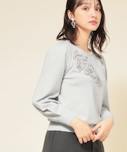 【SS～Lサイズ展開／チュール刺繍】クラフトニット