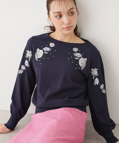 【SS～Lサイズ展開／フラワー刺繍】クラフトプルオーバー