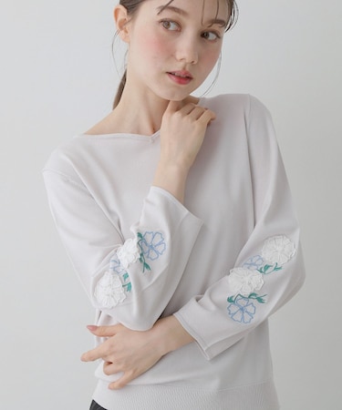 【SS～Lサイズ展開／フラワー刺繍】クラフトニット