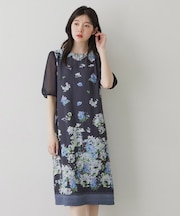 【co creation and yours／SS～L】多色花柄プリント五分袖ワンピース