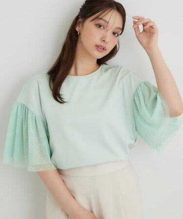 チュール袖カットソー