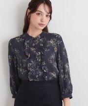 【手洗い可/日本製】花柄フリルブラウス