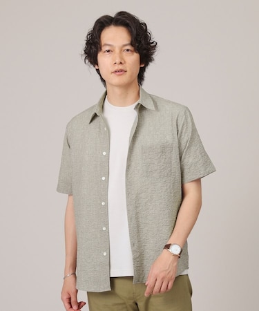 【無地・チェック・ボタニカル柄】リップル シャツ